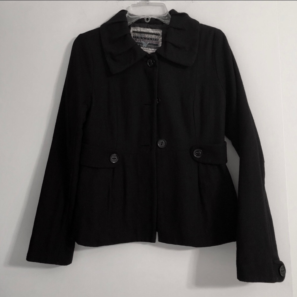 WETSEAL BLACK WOOL BLEND BLAZER JACKET EUC M